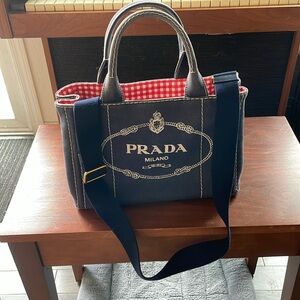 Prada Canapa mini navy canvas tote
